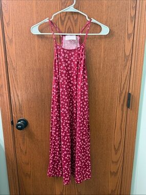 French Grey Red Floral Spaghetti Strap Dress